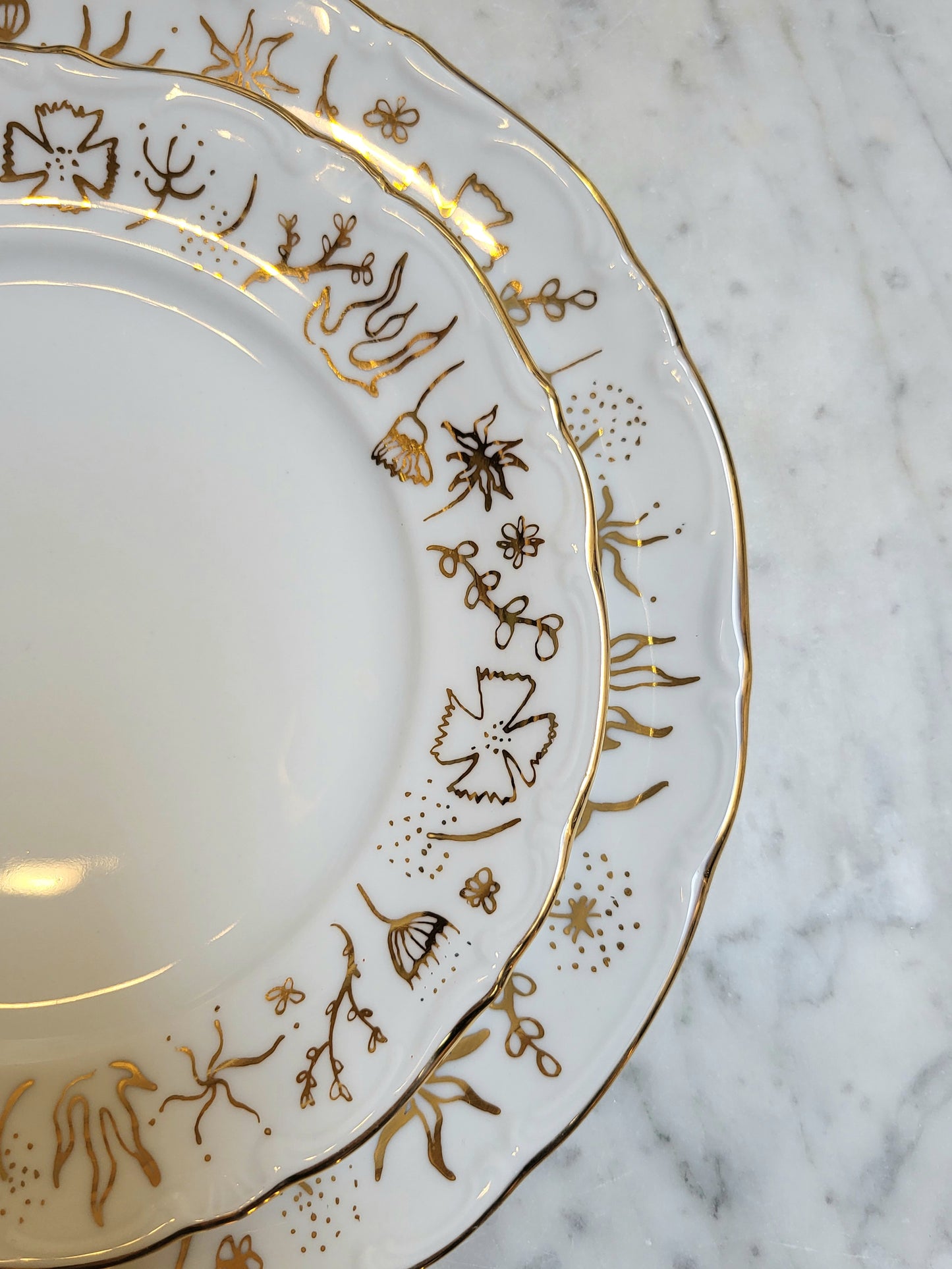 Assiette à Dessert Fleurs - Porcelaine décor à l'Or