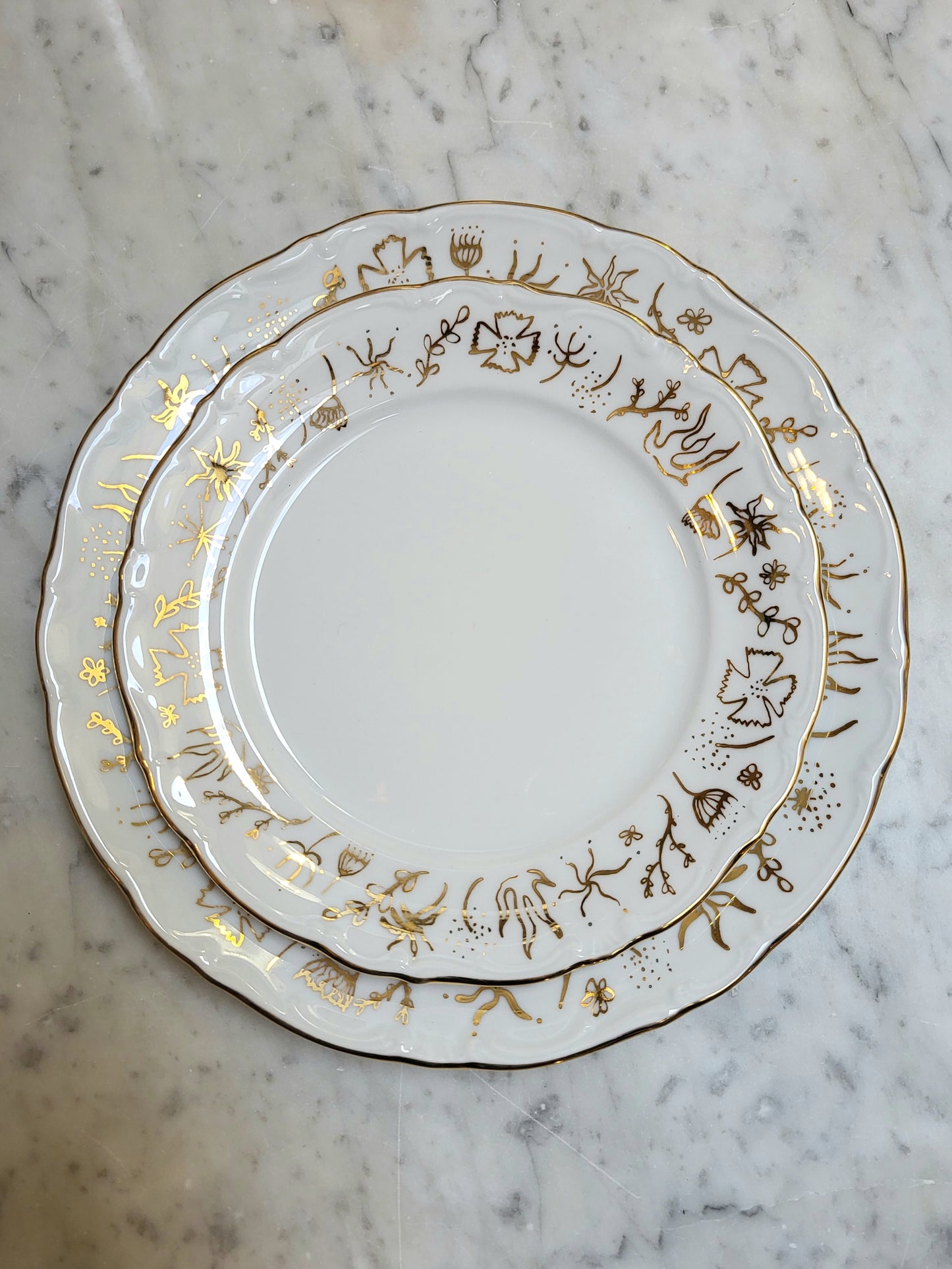 Assiette à Dessert Fleurs - Porcelaine décor à l'Or