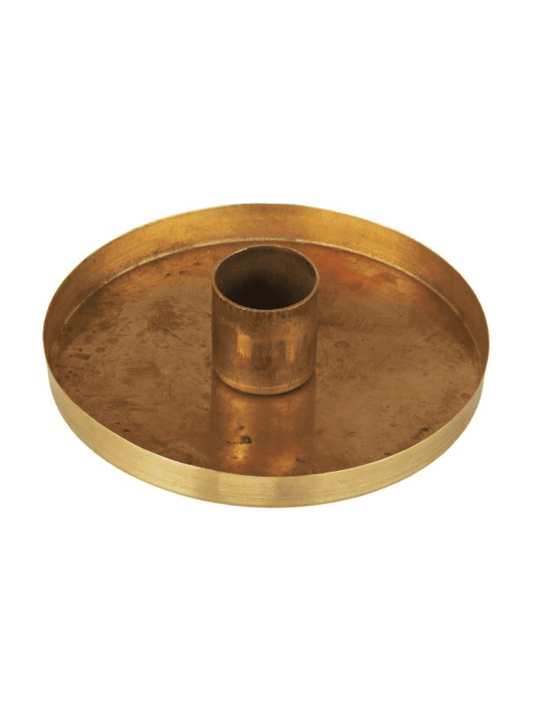 Vue du dessus du bougeoir rond en laiton, porte bougie metal doré