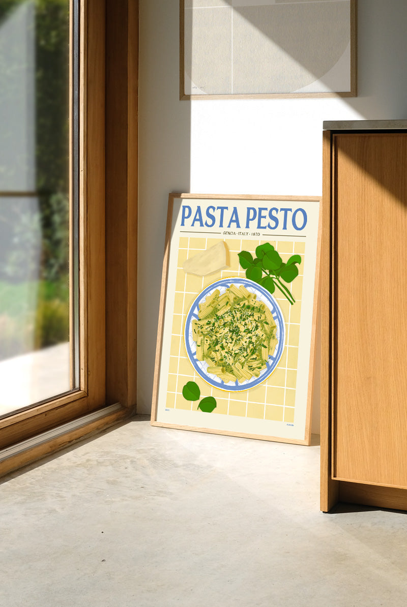Affiche Pasta Pesto dans un coin repas chaleureux