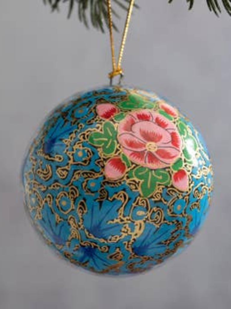 boule de noel indienne pivoine bleue
