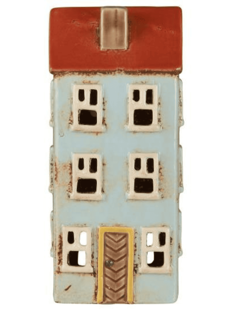 Maison photophore jaune en céramique Ib Laursen vue de face