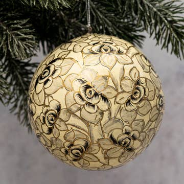 Grande Boule de Noël Fleurs Grises