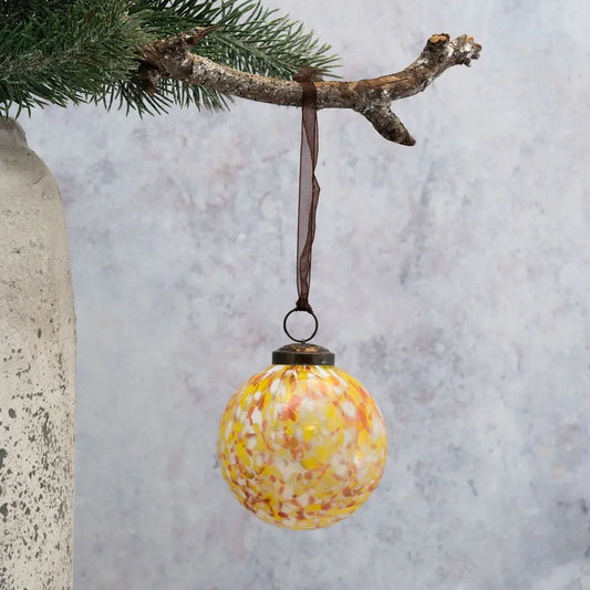 Boule de Noël en Verre Blanc et Ocre