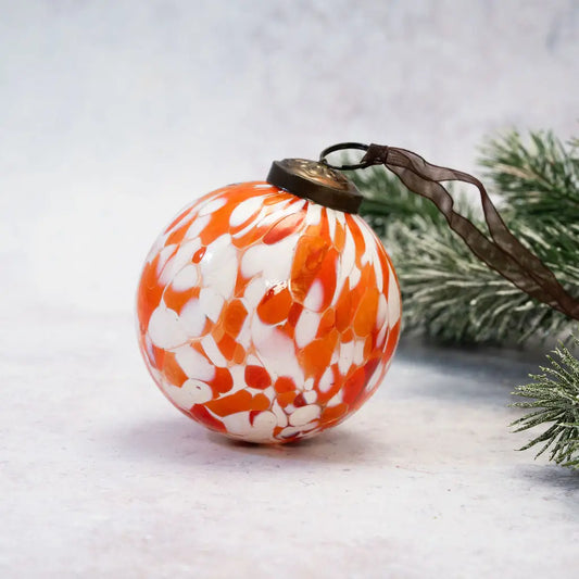 Boule de Noël en Verre Orange et Blanche