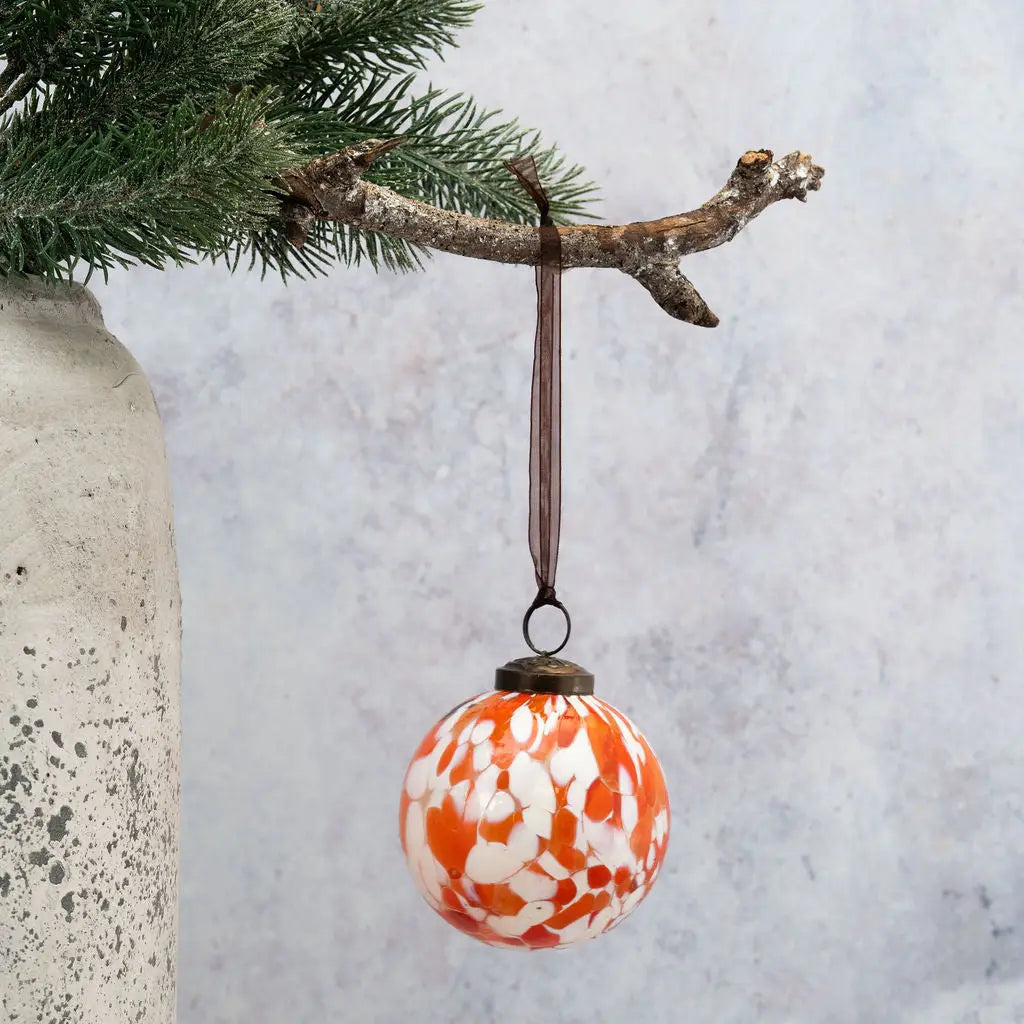 Boule de Noël en Verre Orange et Blanche