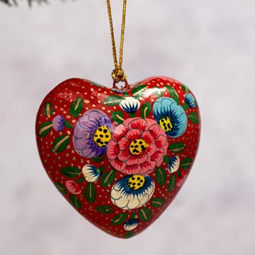 Coeur de Noël Fleurs Indiennes Rouge
