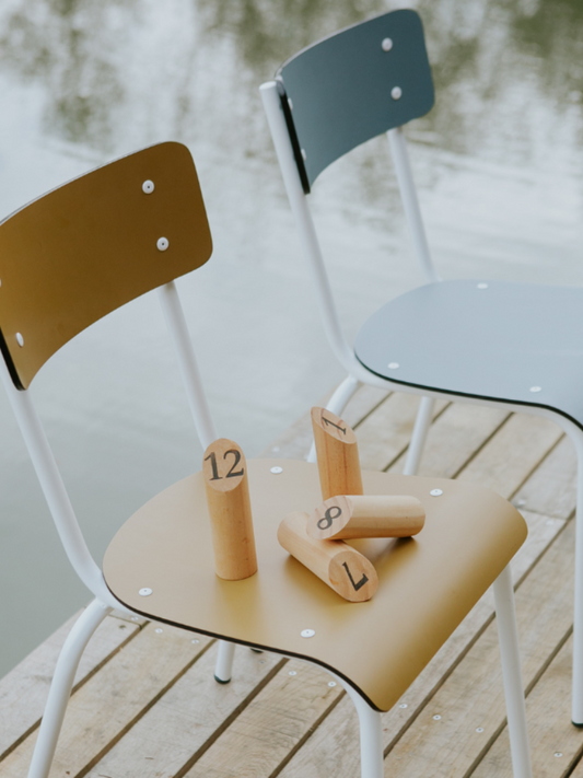 duo de chaise les gambettes bleu et moutarde