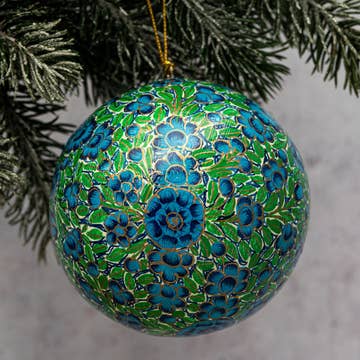 Grande Boule de Noël Fleurs Turquoises