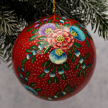 Grande Boule de Noël Fleurs Indiennes Rouge