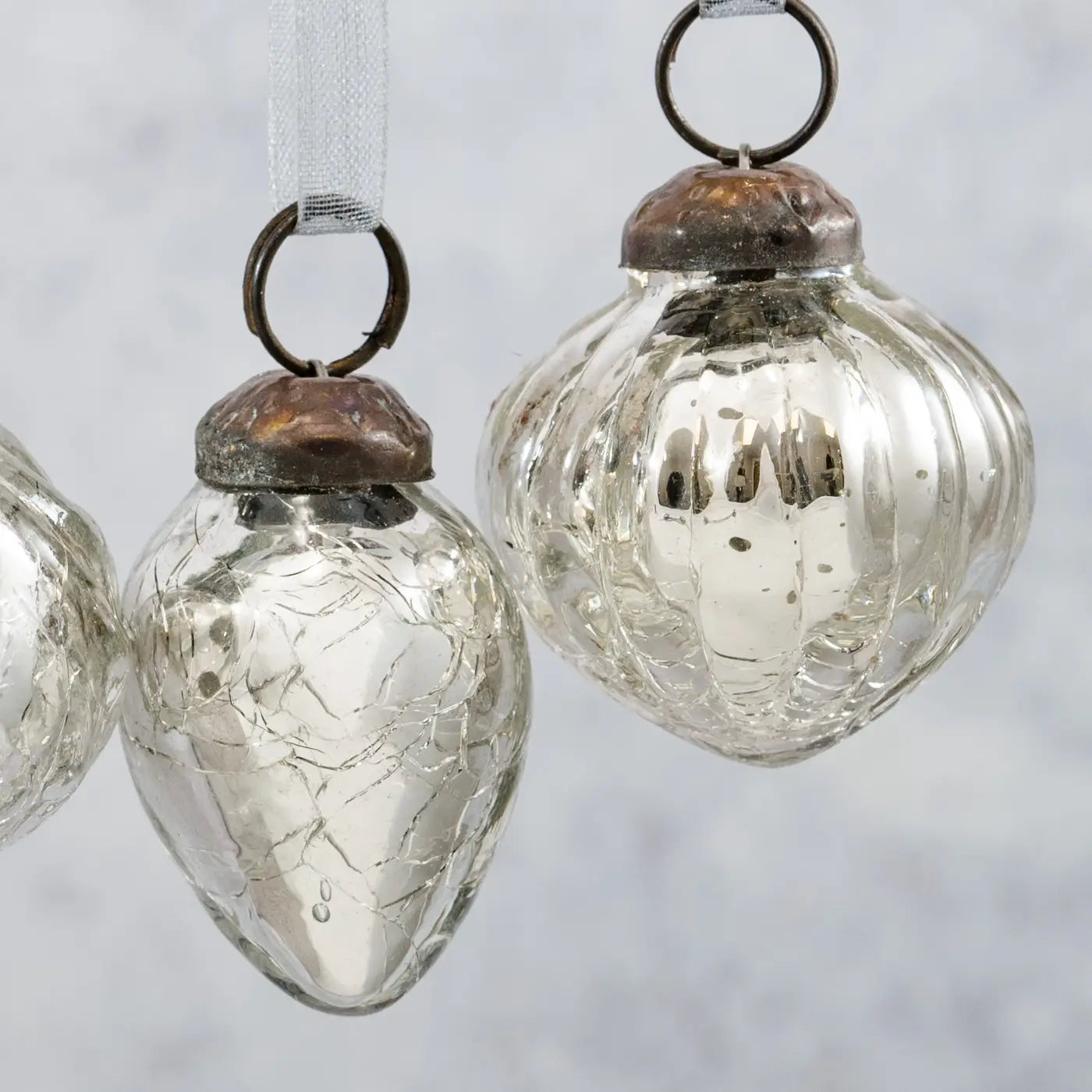 Lot de Six Minis Boules Craquelées Argentées Mixte