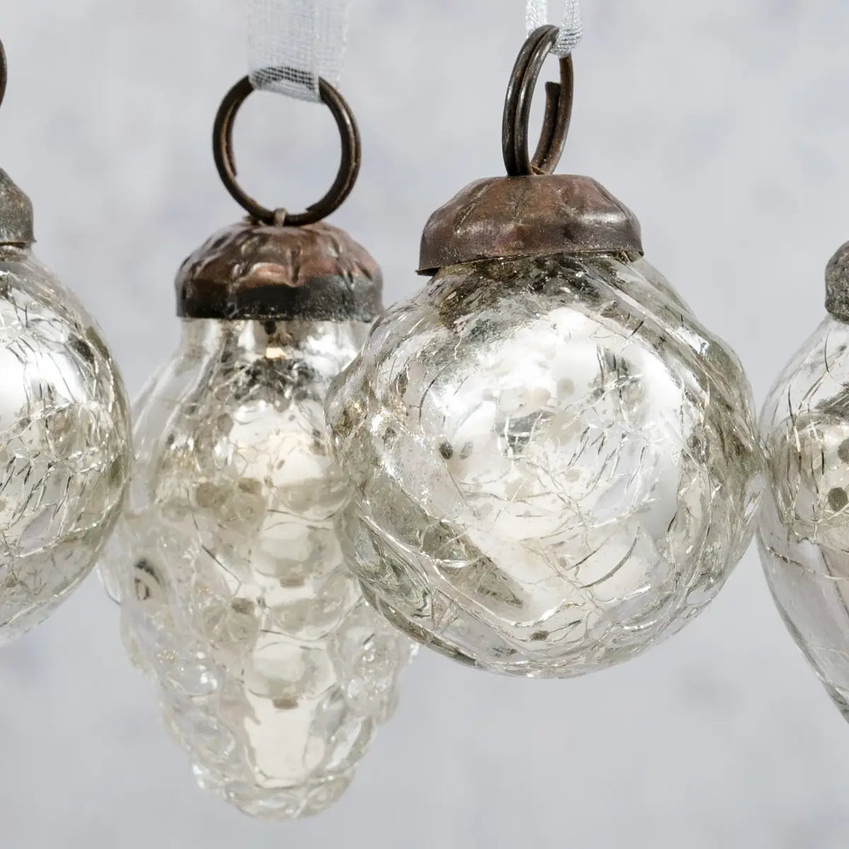 Lot de Six Minis Boules Craquelées Argentées Mixte