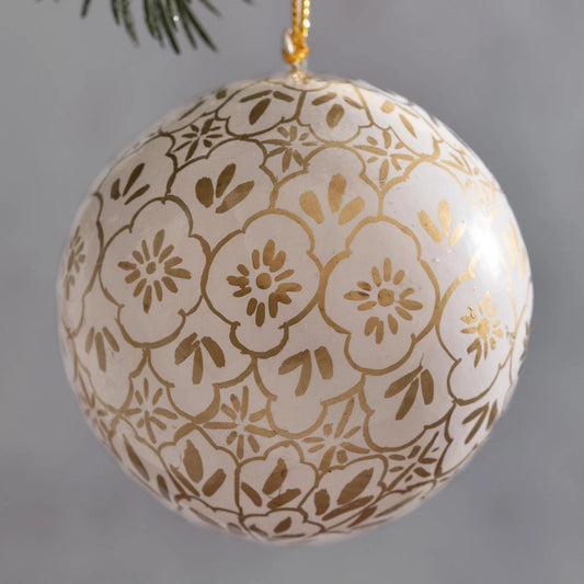 Moyenne Boule de Noël À Motif Blanc et Doré