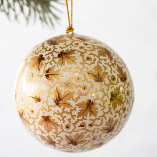 Moyenne Boule de Noël Or et Fueilles Blanches