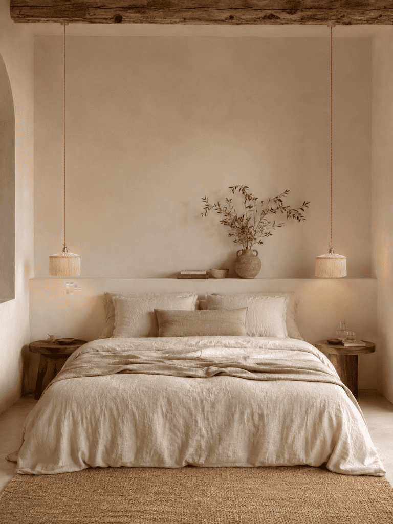 Duo de Luminaire en raphia naturel vu du dessous, trois abat-jours de tailles différentes avec franges, fabriqué en France artisanalement.