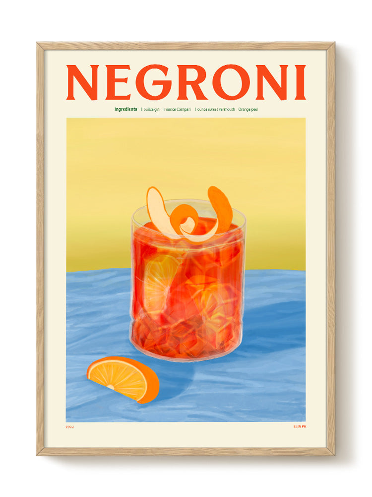 Affiche cocktail Negroni illustration graphique et colorée