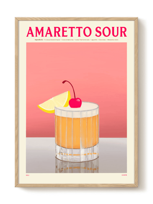 Poster Amaretto Sour rétro sur fond blanc, affiche déco murale