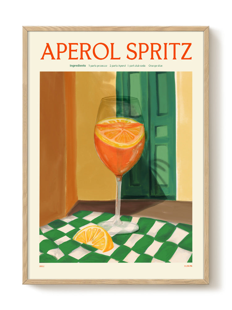 Affiche cocktail rétro Apérol Spritz aux couleurs vives, décoration murale vintage cuisine et bar