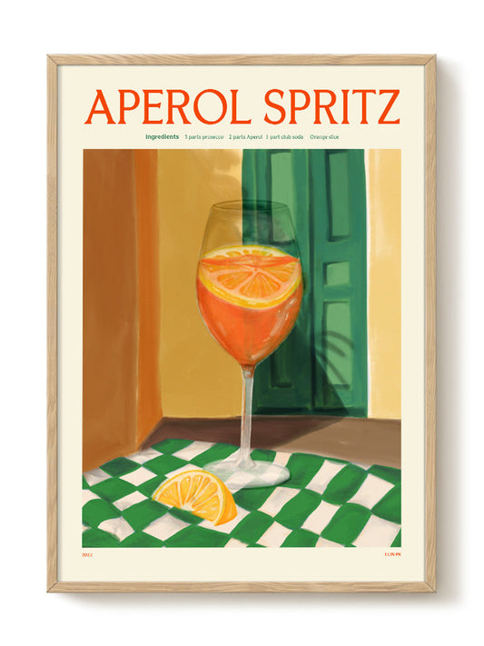 Affiche cocktail rétro Apérol Spritz aux couleurs vives, décoration murale vintage cuisine et bar