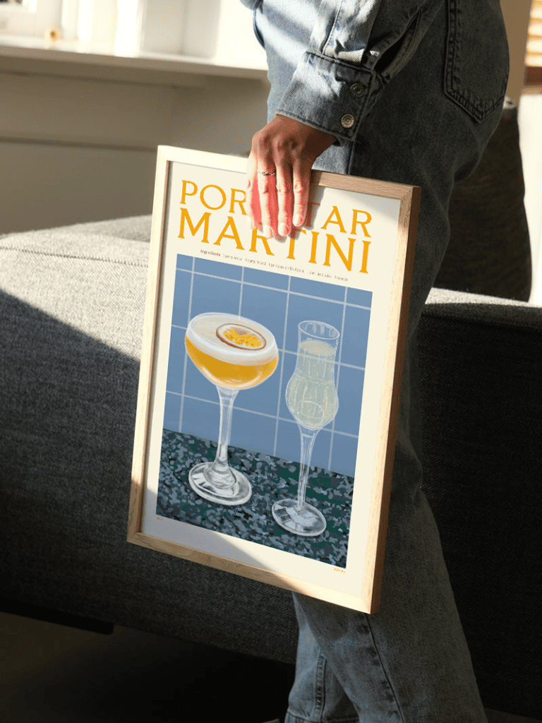 Affiche cocktail rétro encadrée, décoration murale aux accents vintage
