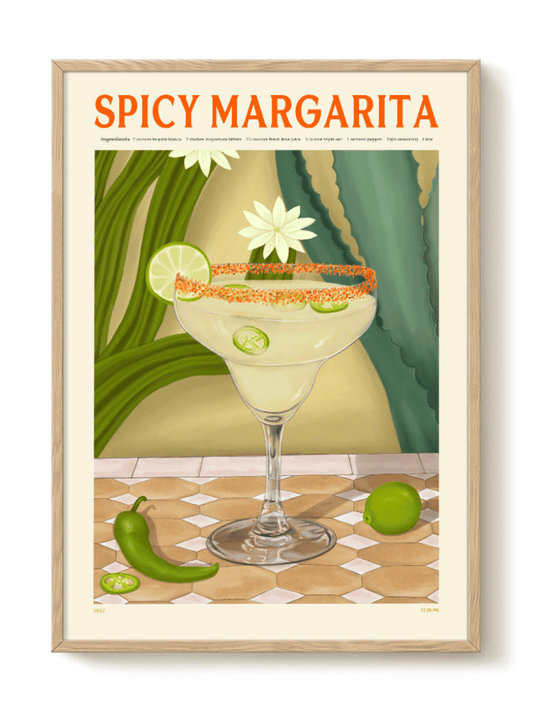 Affiche Spicy Margarita rétro sur fond blanc, poster décoratif vintage