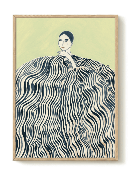 Affiche Femme à la Robe Verte Foncée sur fond blanc, impression artistique sur papier épais