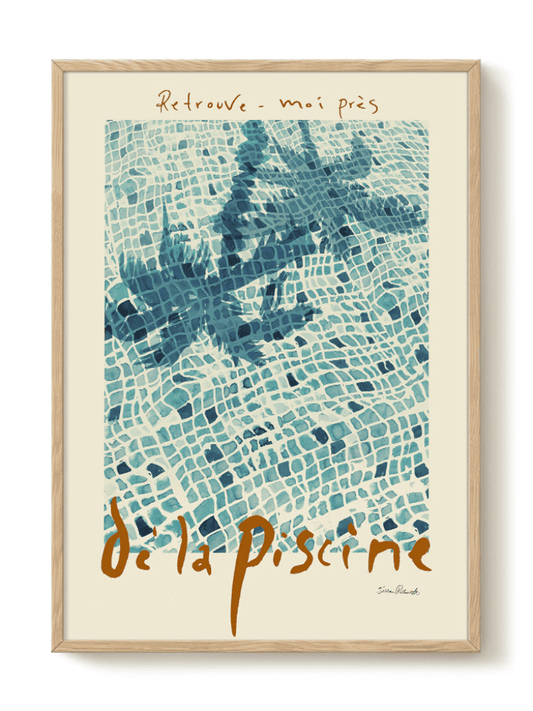 Affiche La Piscine sur fond blanc, illustration contemporaine d’un fond de piscine bleue en mosaïque