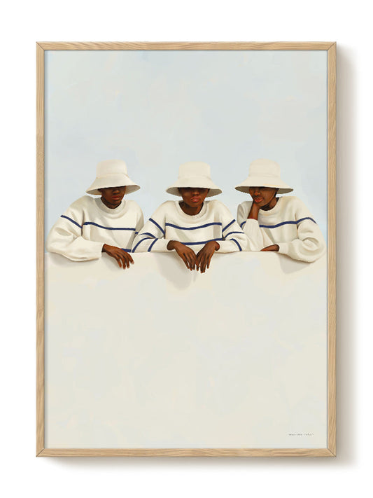 Affiche de Maxime Peeking représentant trois femmes noires regardant par-dessus un mur