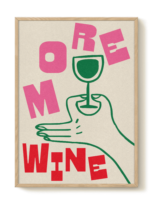 Affiche More Wine typographique sur fond blanc, impression papier épais