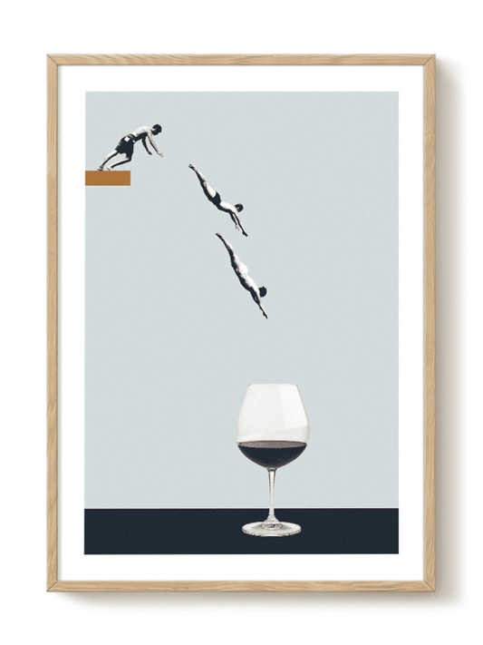 Affiche Les Plongeurs dans le Verre de Vin sur fond blanc, impression d’art sur papier épais