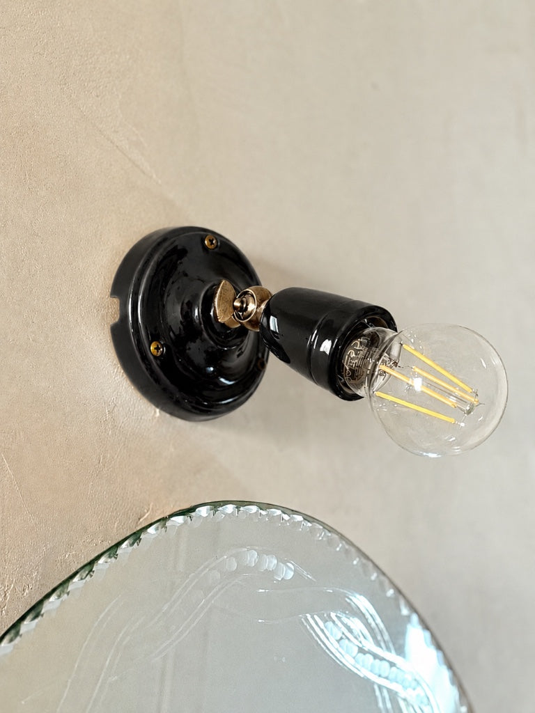 Luminaire mural en céramique noire style vintage pour salle de bain ou cuisine 