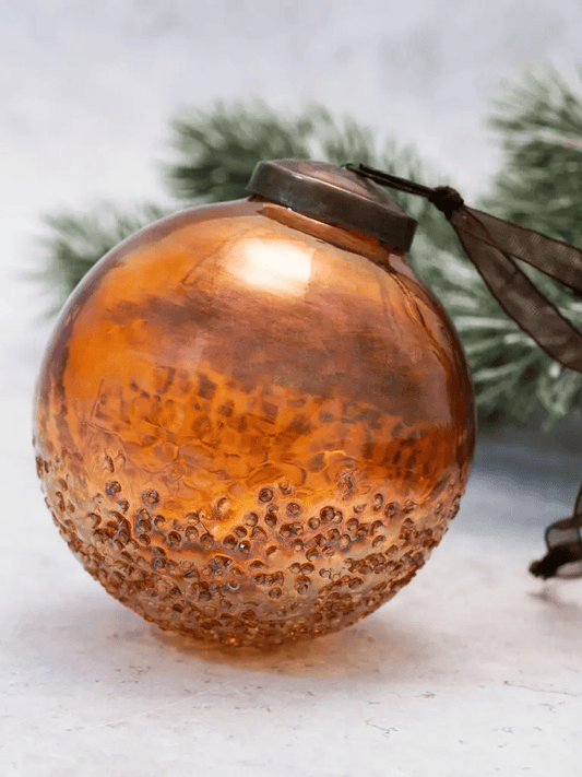 Boule de Noël brun en verre soufflé teinté, décoration artisanale de Noël