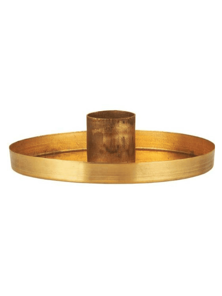 Zoom sur bougeoir plat en metal doré