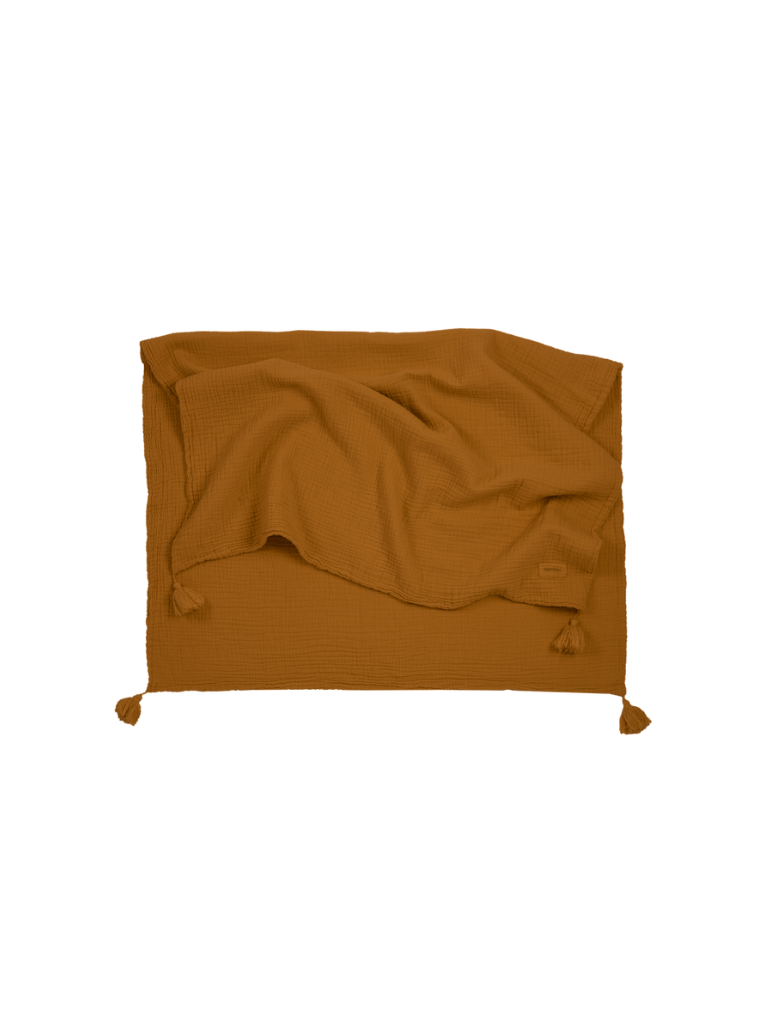 couverture bébé ocre dos sur fond blanc