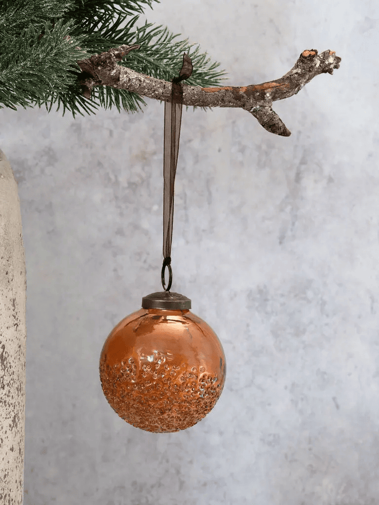 décoration Boule de Noël brun en verre soufflé teinté, décoration artisanale de Noël