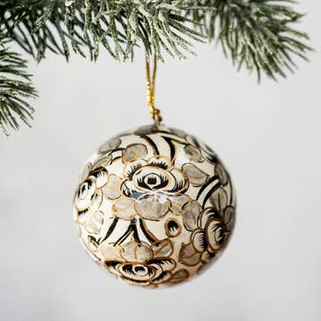 Petite Boule de Noël Fleurs Grises
