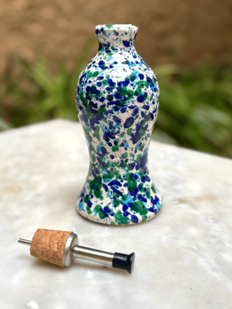 Huilier tacheté bleu et vert en céramique artisanale espagnole