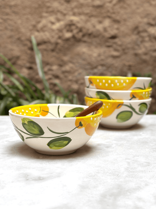 Ensemble de bols artisanaux en céramique décorés de citrons, fabriqués en Espagne