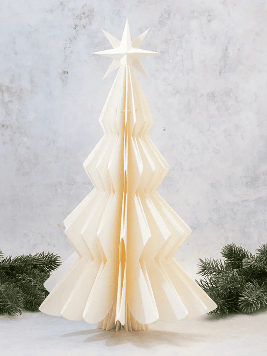 Sapin de Noël en papier 45 cm sans découpes, décoration artisanale minimaliste et épurée